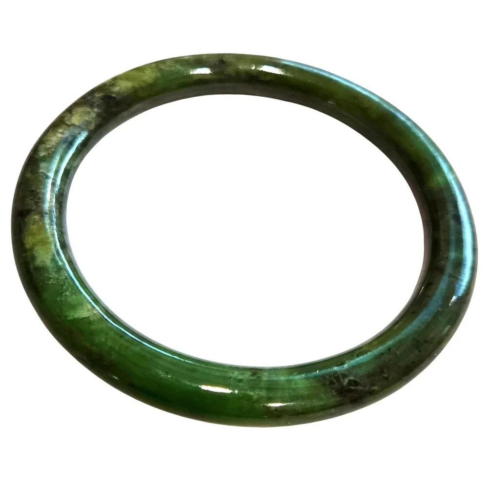 Vintage Bangle Bracelet Serpentine 7.25in Green Natural Stone Polished Solid